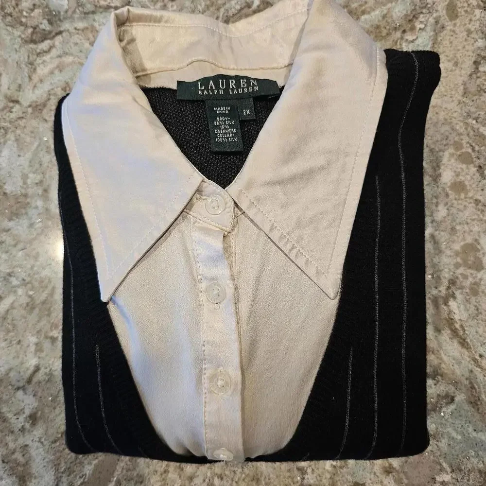 Ralph Lauren Striped Sweater Silk Cashmere - Size 2X - Picture 6 of 6